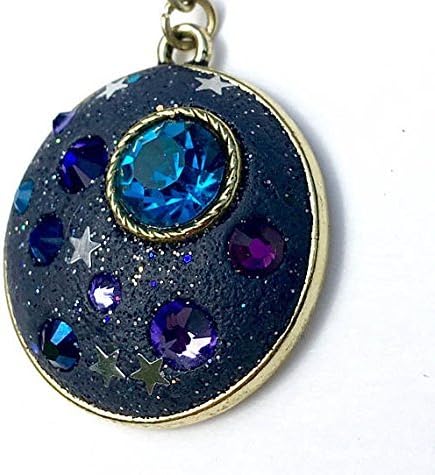 New Moon Necklace with Beaded Chain and Aqua Crystal Charm