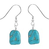 Turquoise Dangle Earrings Vintage 925 Sterling Silver Irregular Gemstone Drop for Women Gift
