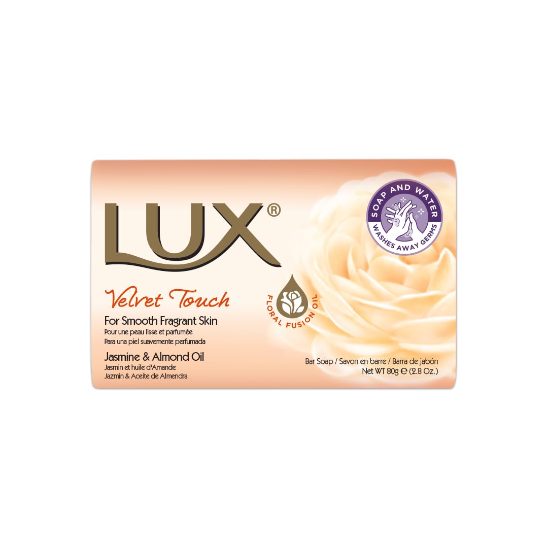 LUX Velvet Touch Beauty Soap Bar- Indulgent Skincare for Face, Hands & Body, Enriched for Smooth Radiant Skin - Gentle Daily Bath & Shower Soap with Fresh Fragrance, 80gx6