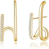 Reffeer Solid 925 Sterling Silver CZ Crawler Earrings Cuff for Women Teen Girls Wrap Stud Earrings Cuff Post Stud Earrings