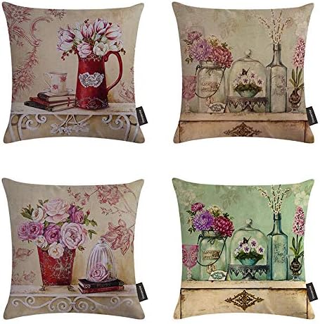 Ussuperstar Set of 4 Throw Pillow Covers Boho Hippy Elephant Tree of Life Cushion Cover Throw Floral Printed Pillow Case 18 X 18 Inch Pillowcase Multicolor (BV5)