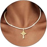 Luxval Tennis Necklace 14K Gold Plated Rhinestone Butterfly Choker Necklaces for women Dainty Zirconia Cut Faux Diamond chain 3mm