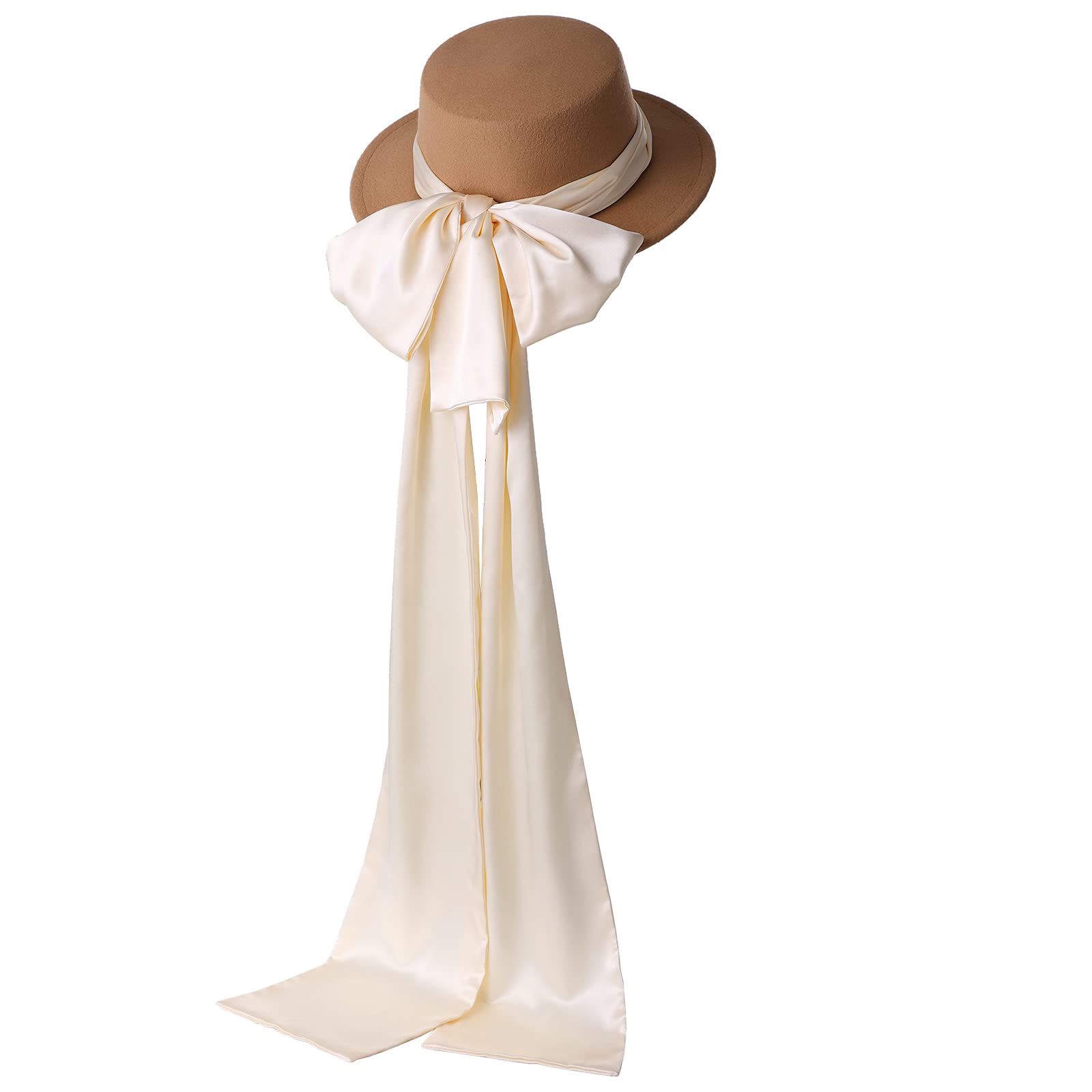 COSDREAMER Girls Women Tea Party Sun Hat Victorian Costume Bowknot Wide Ribbons Hats (Brown & beige)