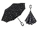 Inverted Umbrella Double Layer Windproof UV Protection Sun&Rain Car Reverse folding Umbrellas Cute Travel Umbrella Manually Rain Windproof Anti-UV Star Flower Umbrella for Easy Carrying Black Star Sky