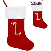 Glodecart Large Initial Stocking Christmas for Family Kids, Embroidered Letter L Red Velvet Monogrammed Christmas Stocking for Christmas Pendant Home Hanging Ornaments Party Decoration Xmas Stocking