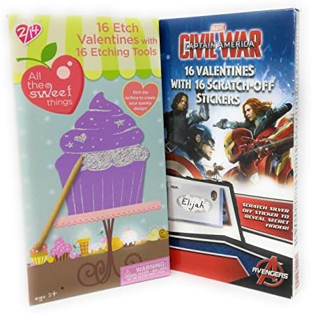 Happy Valentine's Day 16 Etch with Etching Tool with 16 Cards with Scratch off Stickers Marvel Civil War