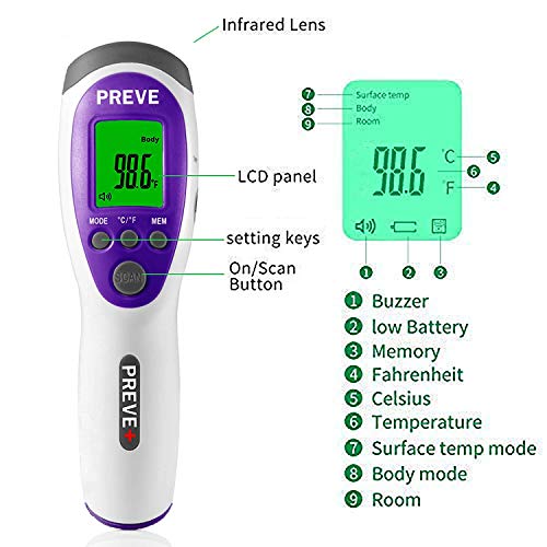 PREVE Non Contact Medical Infrared Forehead Thermometer for Babies