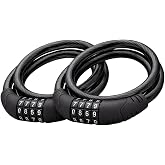 2 Pack Bike Lock Cable, Black | 4 ft Steel Cable, 10mm Thick, Resettable 4 Digit Combination, PVC Coated