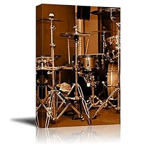 Canvas Prints Wall Art - Drum Kit/Drum Set with Gilded Color Vintage/Retro Style | Modern Wall Decor/Home Decoration Stretched Gallery Canvas Wrap Giclee Print & Ready to Hang - 18" x 12"