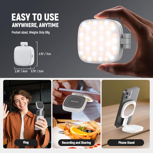 NEEWER BASICS Magnetic Selfie Light Compatible with MagSafe iPhone, CRI95 700lx/0.3 m Ring Light Folding LED Phone with Stand/Mirror for Zoom Makeup Photo Shooting Video Conference, White NL48B