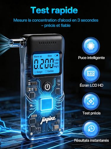 Ethylotest Electronique Précis Alcootest Numérique: Ethylometre Professionnel avec Écran LCD HD Capteur de Haute Précision - Portable Ethylotest avec 10 Embouts pour Particuliers et Usage Domestique