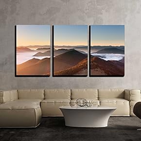 3 Piece Canvas Wall Art - Mountain Sunset Autumn Landscape in Slovakia - Modern Home Art Stretched and Framed Ready to Hang - 16"x24"x3 Panels