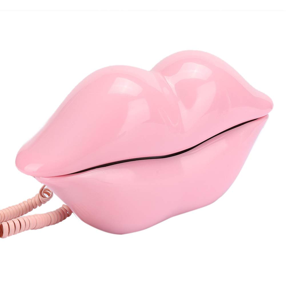 Landline Phone, Telephone, Desk Landline Phone, Mini Lips Shape for Home Decoration,(Pink)