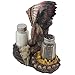 Decorative Native American Indian Glass Salt and Pepper Shaker Set with a Figurine Display Stand Featuring Chief Headdress, Spear, Bull Skull and Camp Fire for Western and Southwestern Kitchen Decor Sculptures & Statues or Unique Tribal Art Gifts by Home-n-Gifts