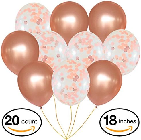 Elegant Rose Gold Balloons Set | 20 Pack Large 18" Rose Gold Confetti Mix and Rose Gold Balloons