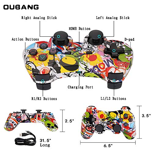 PS3 Controller Wireless Dualshock3 - OUBANG PS3 Remote,Best DS3 Joystick Gift for Kids Bluetooth Gaming Sixaxis Control Gamepad Game Accessories for PlayStation3 with Micro Cable (Street)