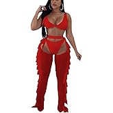 Yeshire Women's Sexy 2 Pieces Outfit See Through Crop Top and Pants Sets Mesh Cover Up Backless Jumpsuits Clubwear