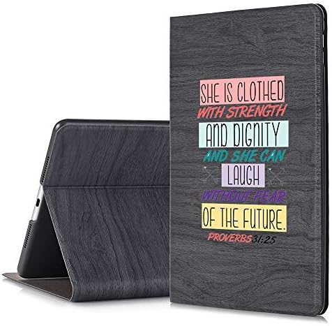 [Inkmodo] - Black Slim Tree Texture Stand Case for iPad 2/3/4 - Christian Bible Verse Quote Proverbs 31 25 She is Clothed with Strength - Design Printed Protective Cover with Two Angle Stand.