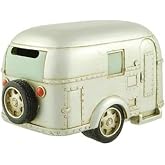 RV Collectibles Coin Bank, Silver Vintage Travel Trailer Camper, 6.5-inch