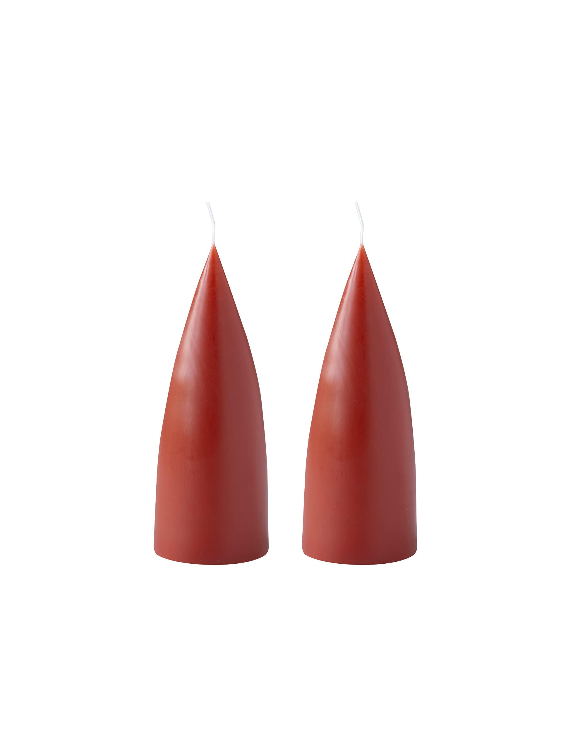 Kunstindustrien® Cone Shaped Candles, Made in Denmark, 43 colours available, Dripless & Smokeless Pillar Candles, Solid candles long burning 15 hours, Unscented Candle gift set, 2pcs 6.5 x 16cm (Rust)
