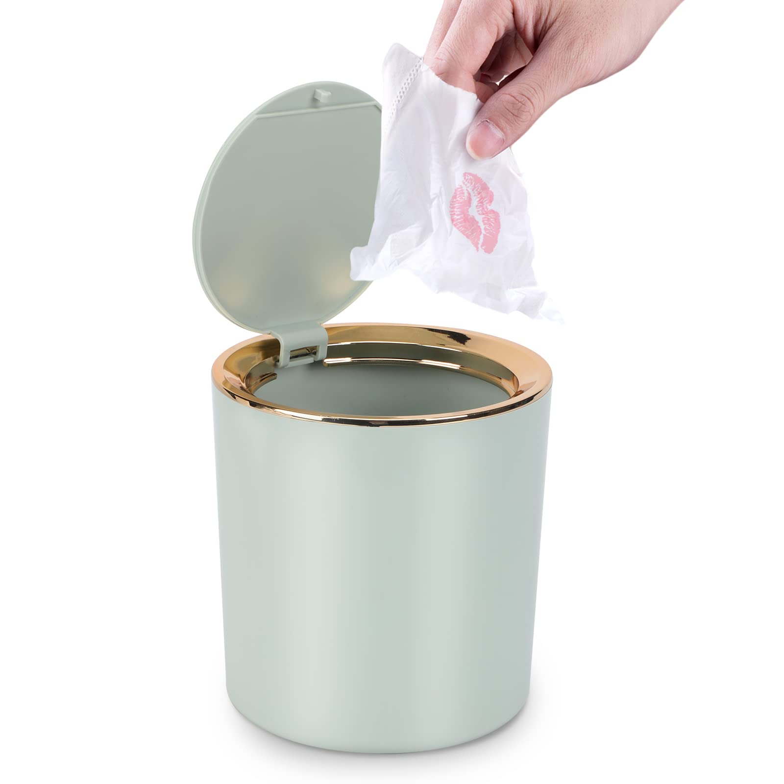 JEEZAO Mini Desktop Bin, Desk Trash Can with Lid, 2.6L Small Plastic Waste Table Bin for Bathroom, Office, Dressing Table, Kitchen (Light Green)