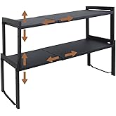 2 Pack Expandable Cabinet Shelf13.8-26"(L), Stackable Kitchen Counter Shelf Organizer, Kitchen Spice Rack Pantry Shelf, Djust