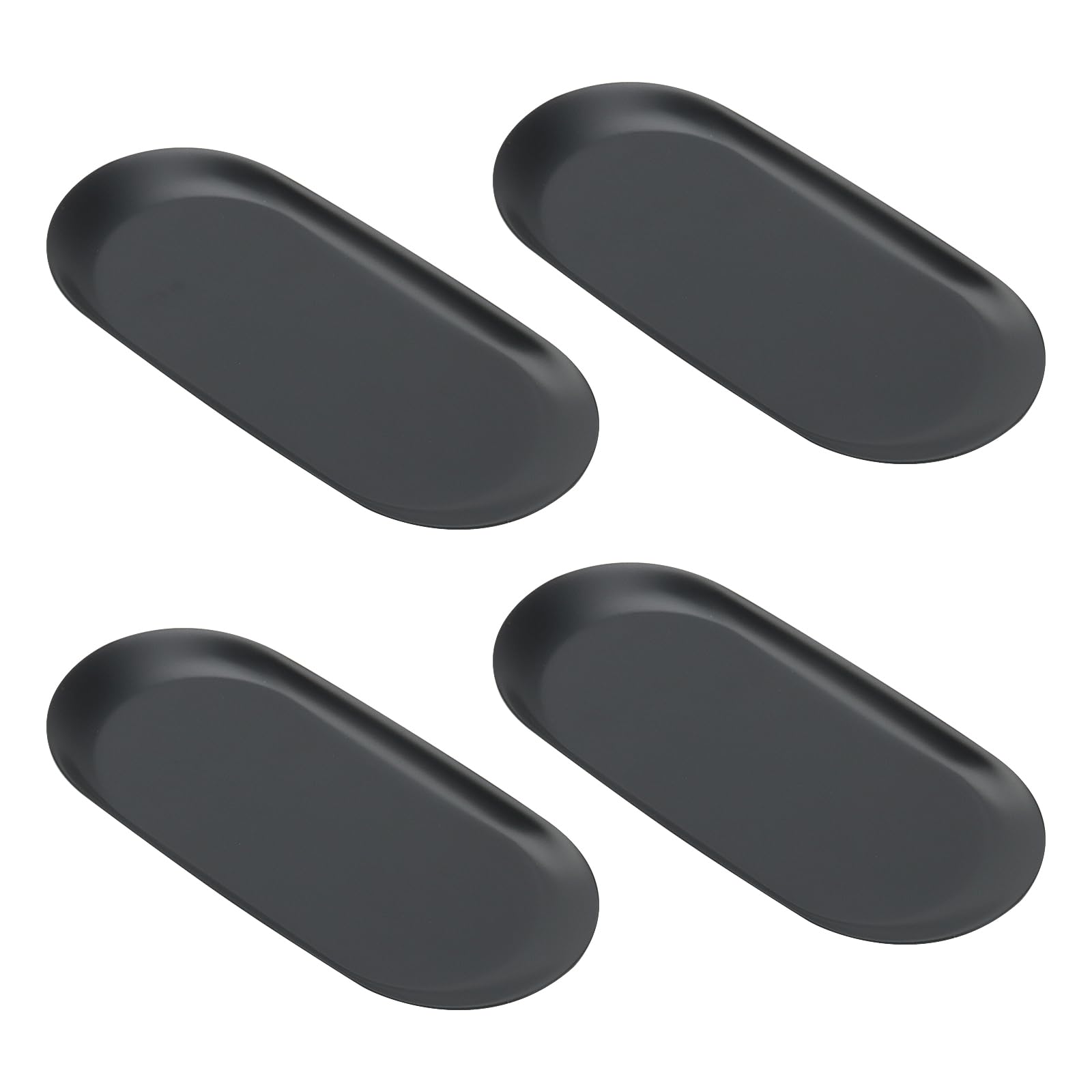 KEILEOHO 4 Pack 18 x 8.5cm Black Oval Decorative Tray, 7 x 3.3 inch Stainless Steel Decorative Jewelry Tray, Bathroom Clutter Vanity Serving Trays for Storage Organizer