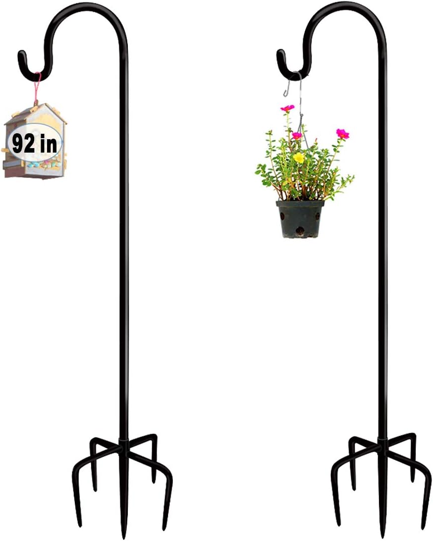 outdoor shepherds hook on Outdoor Shepherd S Hooks Artigarden 92 Inch Outdoor Shepherd Hooks With 5 Pronger Base Adjustable Heavy Duty Garden Hanging Holder For Bird Feeders Lanterns Planting Hanger Weddings Decor 2 Packs Matte Black Patio