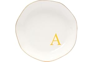 Yoqanr Ceramic Jewelry Tray Initial Ring Dish Personalized A-Monogrammed Engagement Wedding Gifts, for Birthday Mother's Day Christmas for Women, Ceramic White 4.75" (A)