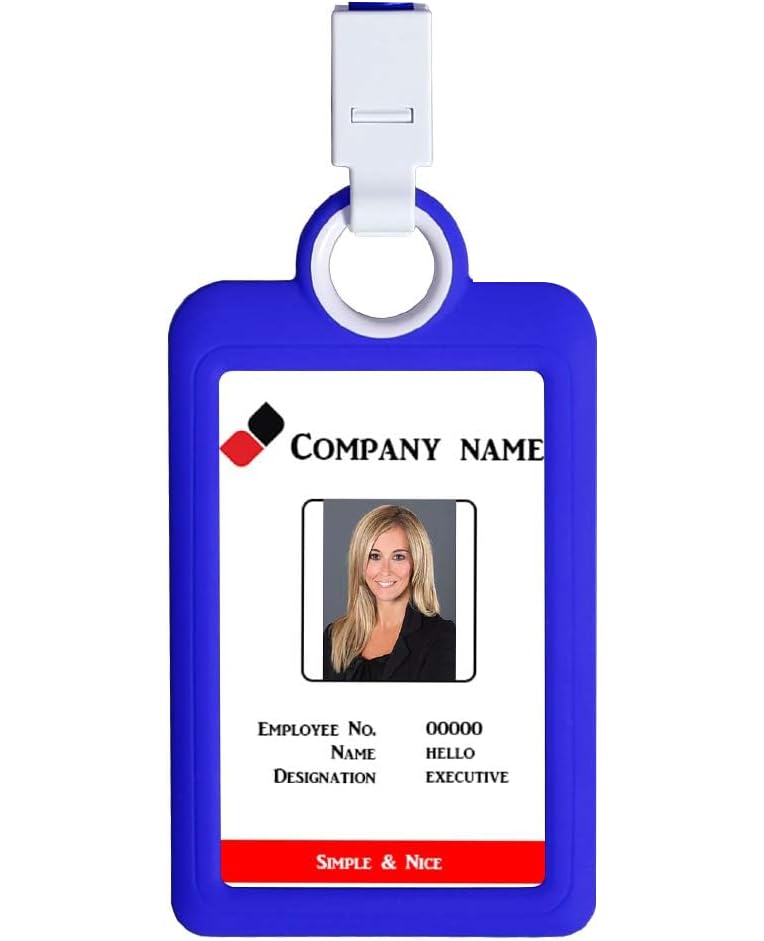 Badge Holder ID Badge Card Holder Vertical with Lanyard Silicon Neck Strap Heavy Duty ID Card Business Card Offices Supplies Dark Blue