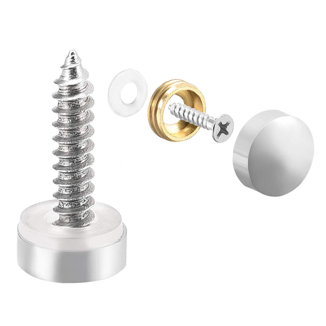 sourcing map Mirror Screws, Decorative Cap Fasteners Cover Nails, Electroplated, Bright Silvery 10mm/0.39" Brass 12pcs