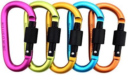 5PCS Assorted Colors Aluminum Carabiner Clip D Shape Spring Buckle Keychain for Home,Camping,Hiking and Traveling