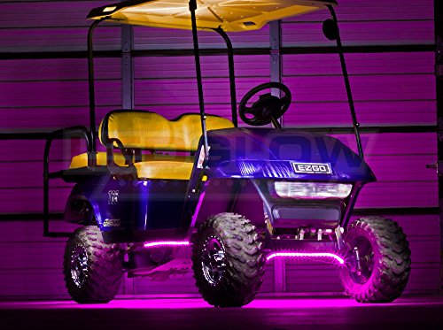 LEDGlow 4pc. Pink LED Golf Cart Underbody Underglow Light Kit - Water Resistant Flexible Tubes - Includes Wireless Remote