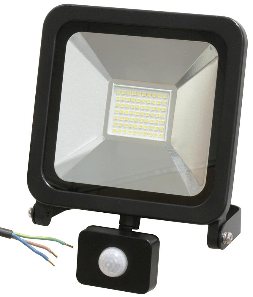 PRO ELEC PELL0276 LED Floodlight with PIR, 50W, 4000lm, 6000K, Black, IP44