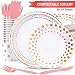 Kiki Green Rose Gold Paper Plates Set 125pcs Compostable Paper Plates Rose Gold Party Plates and Cups - Baby Shower Rose Gold Party Decorations Sweet 16 Party Supplies Pink and Gold Party Supplies