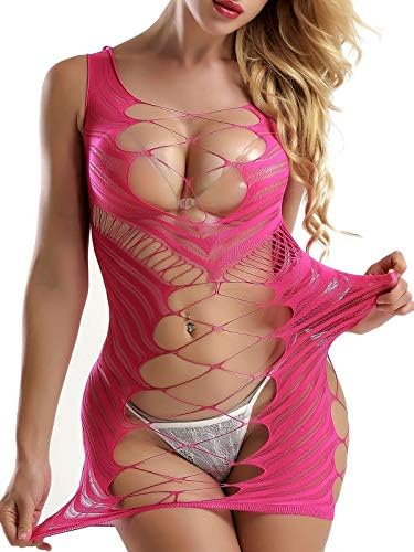 OGNEE Women Lingerie Mesh Bodysuit One Piece Babydoll Free Size Dress
