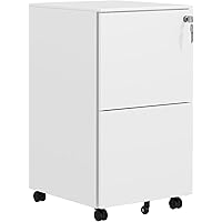 Vinsetto Vertical Steel Filing Cabinet on Wheels, 2-Drawer Lockable File Cabinet with Adjustable Hanging Bar for A4, Legal an