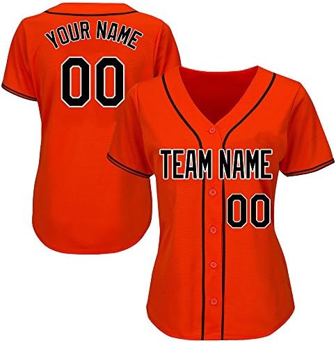 Custom Women's Orange Baseball Jerseys Personalized with Sewn Team Name Player Name and Numbers,Black-White Stripe Size L
