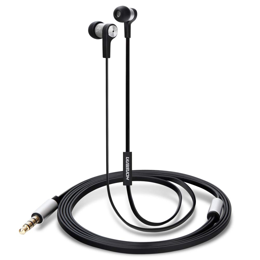 FIRSTEC in-Ear Earphones Wired with Mic - Tangle-Free Headphones with Microphone Balanced Driven Earbuds for iPhone, Ipad, iPod, Samsung, Mp3 Players, Smartphones and Tablets HONSENN Version (Black)