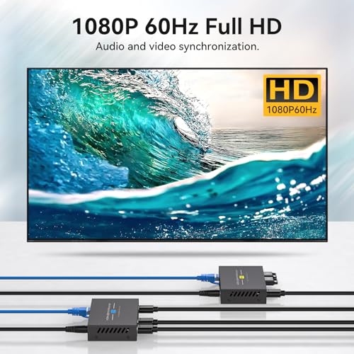VEDINDUST HDMI KVM USB Extender 400FT 120M Extender RJ45 over Single Cat5e 6 7 Full HD 1080P60HZ Support EDID Cyclic Output for Mouse and Keyboard Remote Control