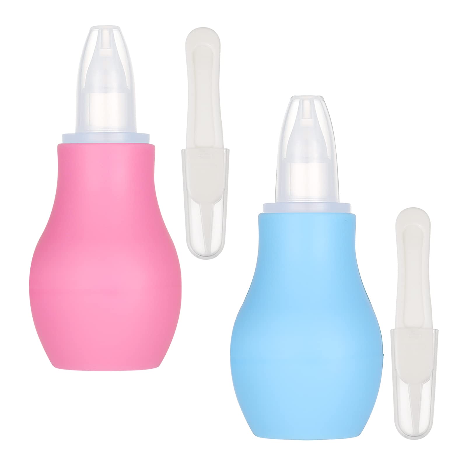 AKlamater 2 Pcs Baby Nasal Aspirator, Baby Nose Sucker Nose Cleaner Babys Nasal Cleaner Mucus Removal for Newborns(Pink+Blue)