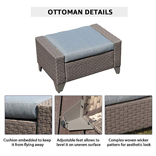 SUNSITT Outdoor Patio Ottoman Set Of 2 - All-Weather Rattan Footstools With Grey Olefin Cushions