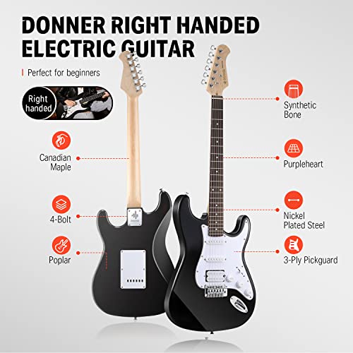Donner DST100B 39 Inch Electric Guitar Beginner Kit Solid Body Full