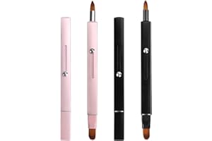 Simfree Retractable Lip Brush for Lipstick,2 Pieces Lip Brushes,Double-ended Lip Applicator with Cap,Portable Lip Liner Brush Lip Gloss Eyeshadow Smudge Concealer Brush (Pink+Black)