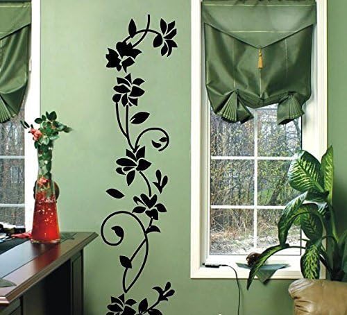 Shusam The Newest Classic Black Rattan Flower Removable Vinyl Wall Decor Decal Sticker Black/FlowerRattan (Black/Flower, 1)