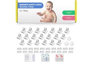 Eco-Baby Magnetic Cabinet Locks for Babies - Keyless, White, 20 Pack and 3 Keys