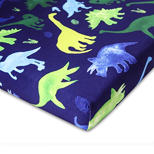 Pack N Play Sheets Portable Mini Crib Mattress Sheets Soft Breathable Playard Cover for Baby Boy Blue Dinosaur