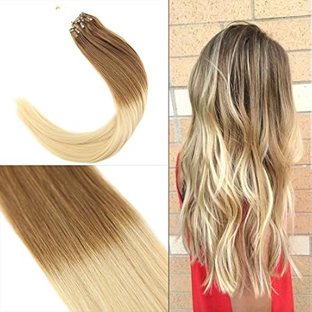 YoungSee Haarverlangerung Microrings Echthaar 1g Ombre Hellbraun zu Mittelblond keinen Schaden Microring Extensions Echthaar 
