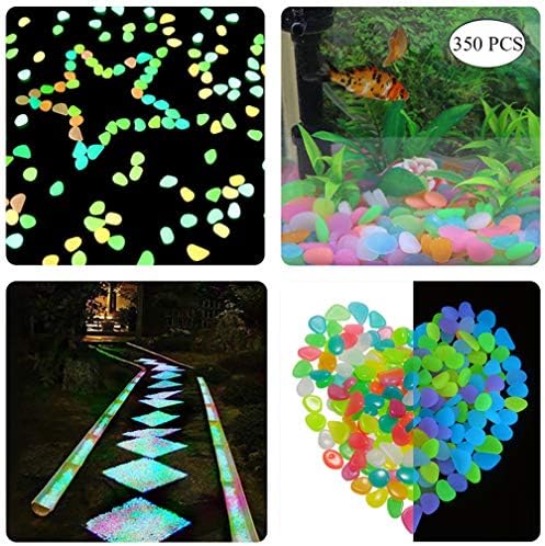 Hamek 350 Pcs Colorful Glowing Garden Pebbles, Luminous Stones for Plants Pot,Walkway, Window, Yard Grass, and Fish Tank Decoration (Multi Color)