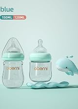 Oberni Anti-Colic Glass Baby Bottles 150ml Wide-Neck 0+ Months Blue 2 Pack view 2